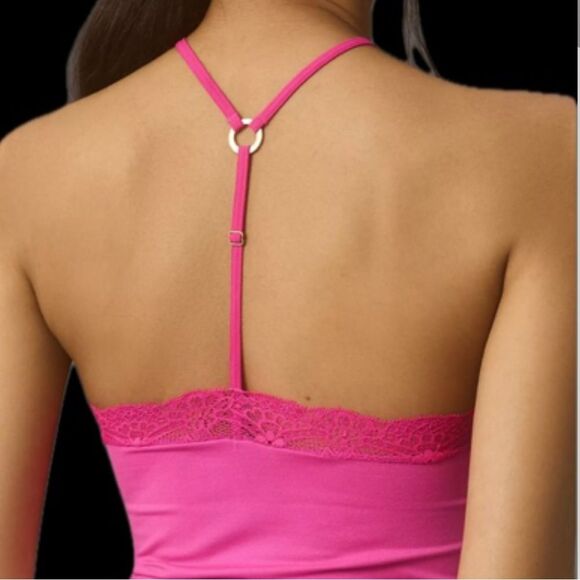 Sold* NWT Anthropologie Hot Pink Halter Tank Cami Lace Trim Size L/ XL - Picture 2 of 4
